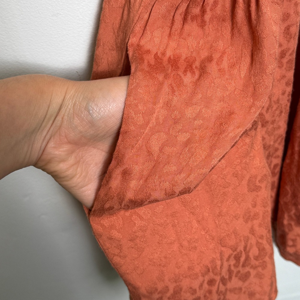 Wild Moss Baby Doll Orange Tiered Square Neck Lace Trim Flowy Sleeve Mini Dress - Picture 4 of 7